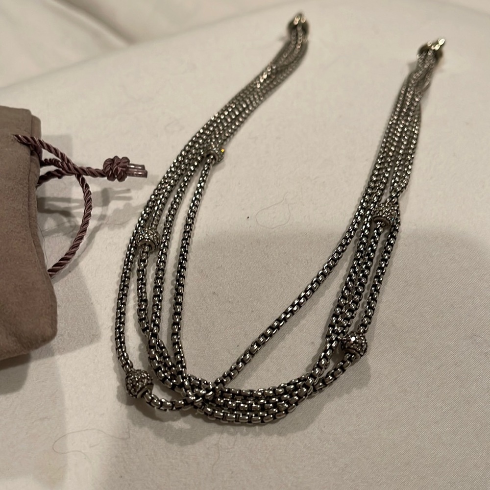 David Yurman multi strand diamond ball necklace